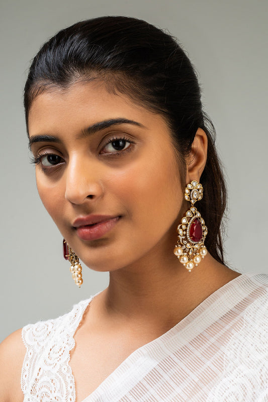 Floral Stone Studded Dangler Earrings 