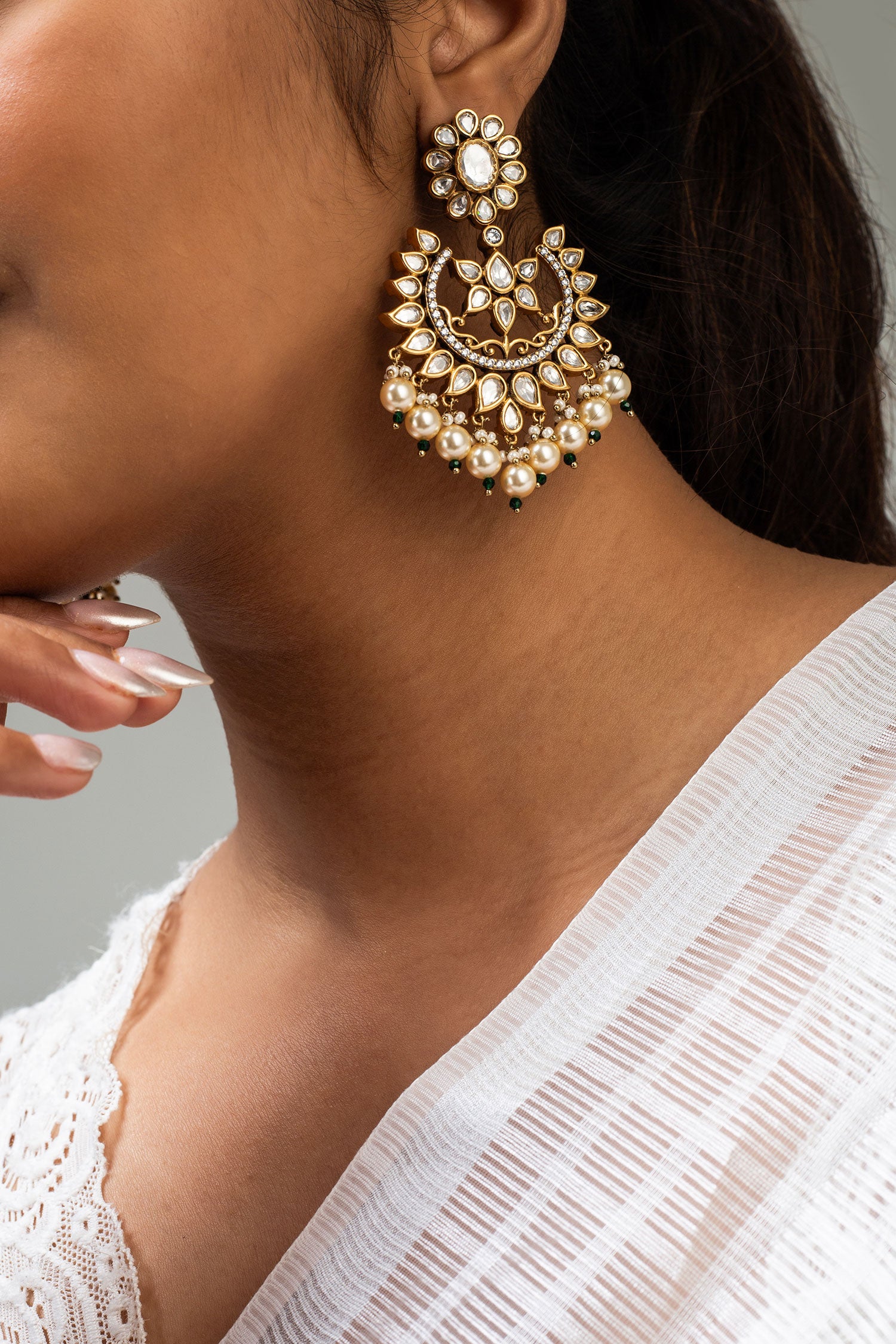 Floral Stone Studded Chandbalis 