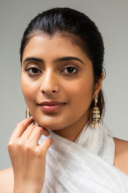 Pearl Stone Studded Scallop Jhumkas 
