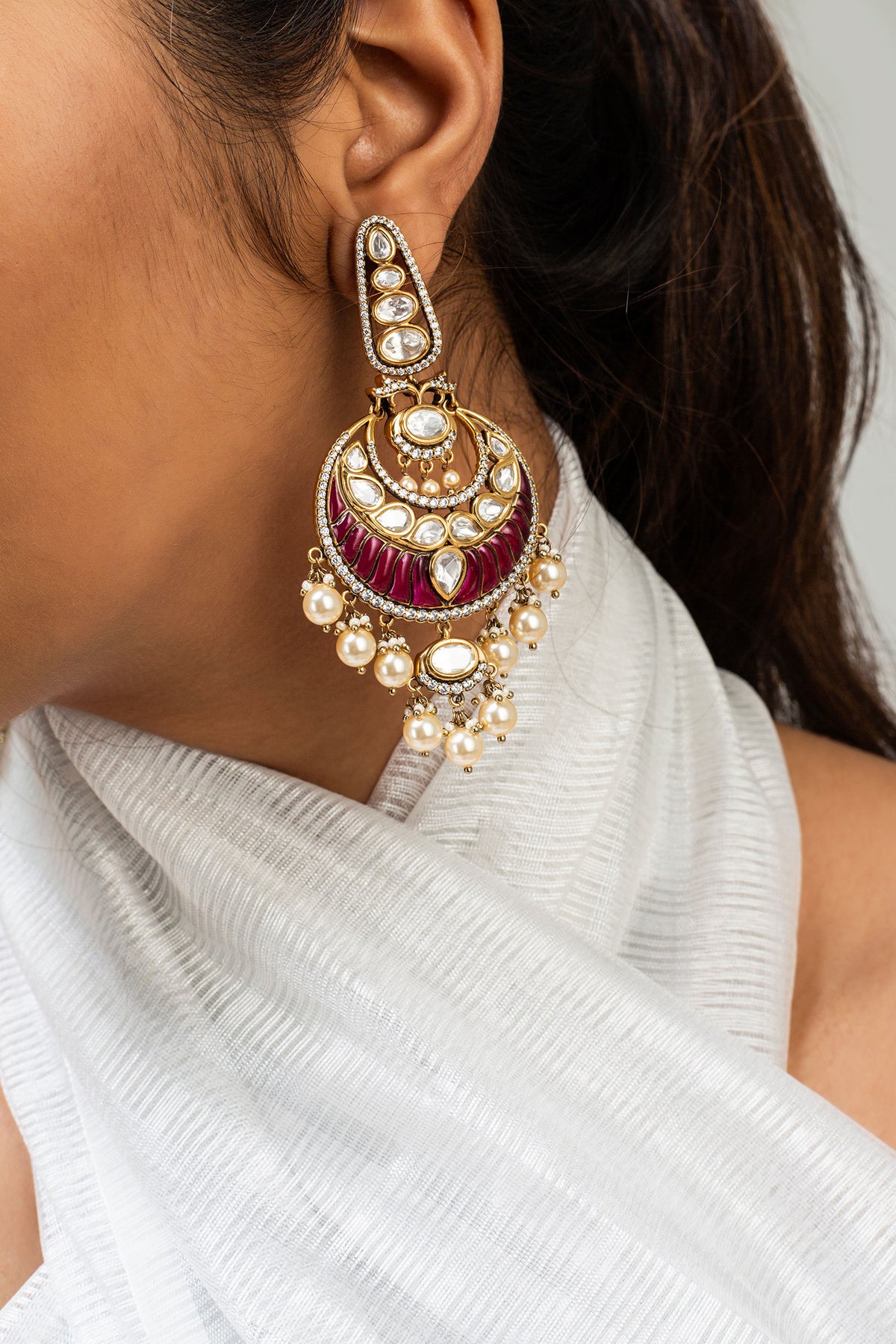 Antique Gold Plated Chandbali Earrings 