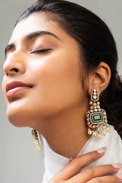 Geometric Stone Studded Earrings 