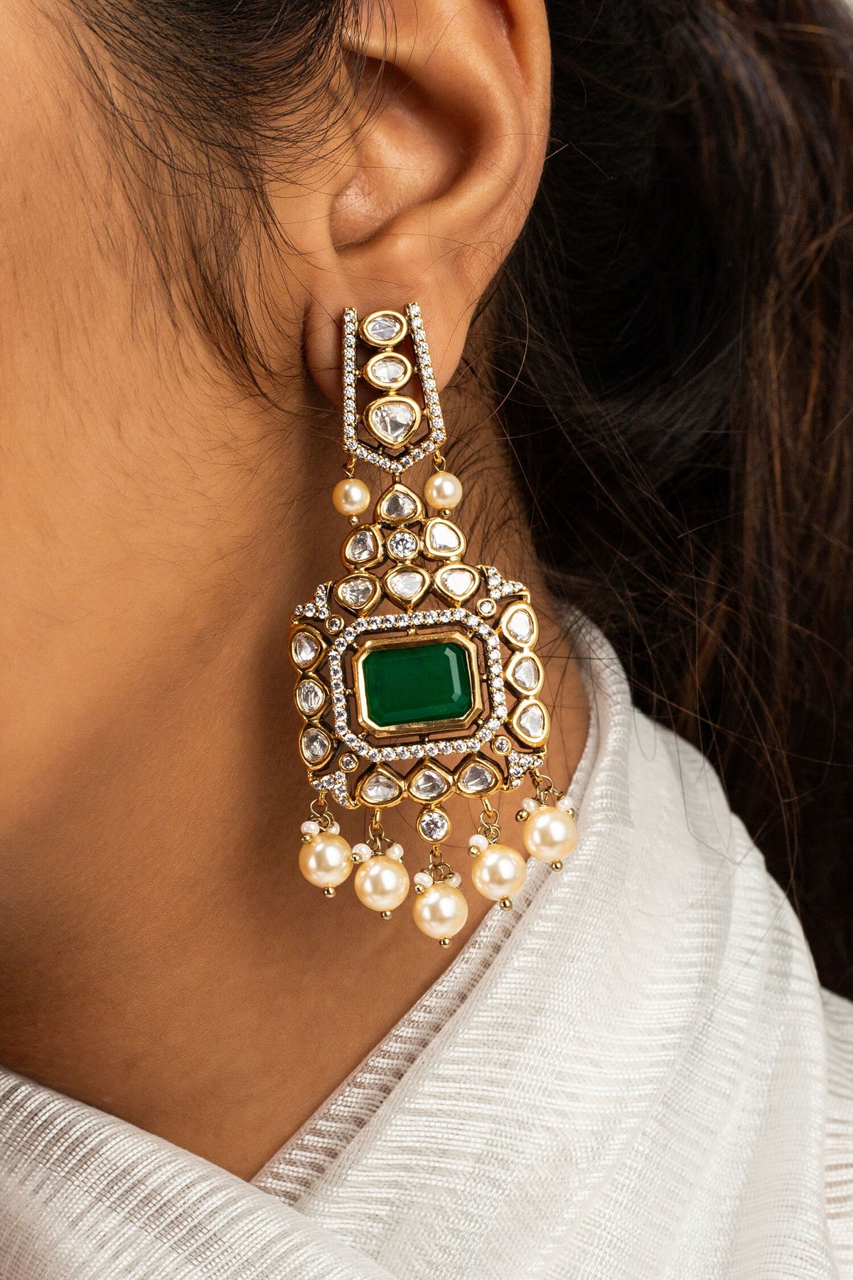Geometric Stone Studded Earrings 