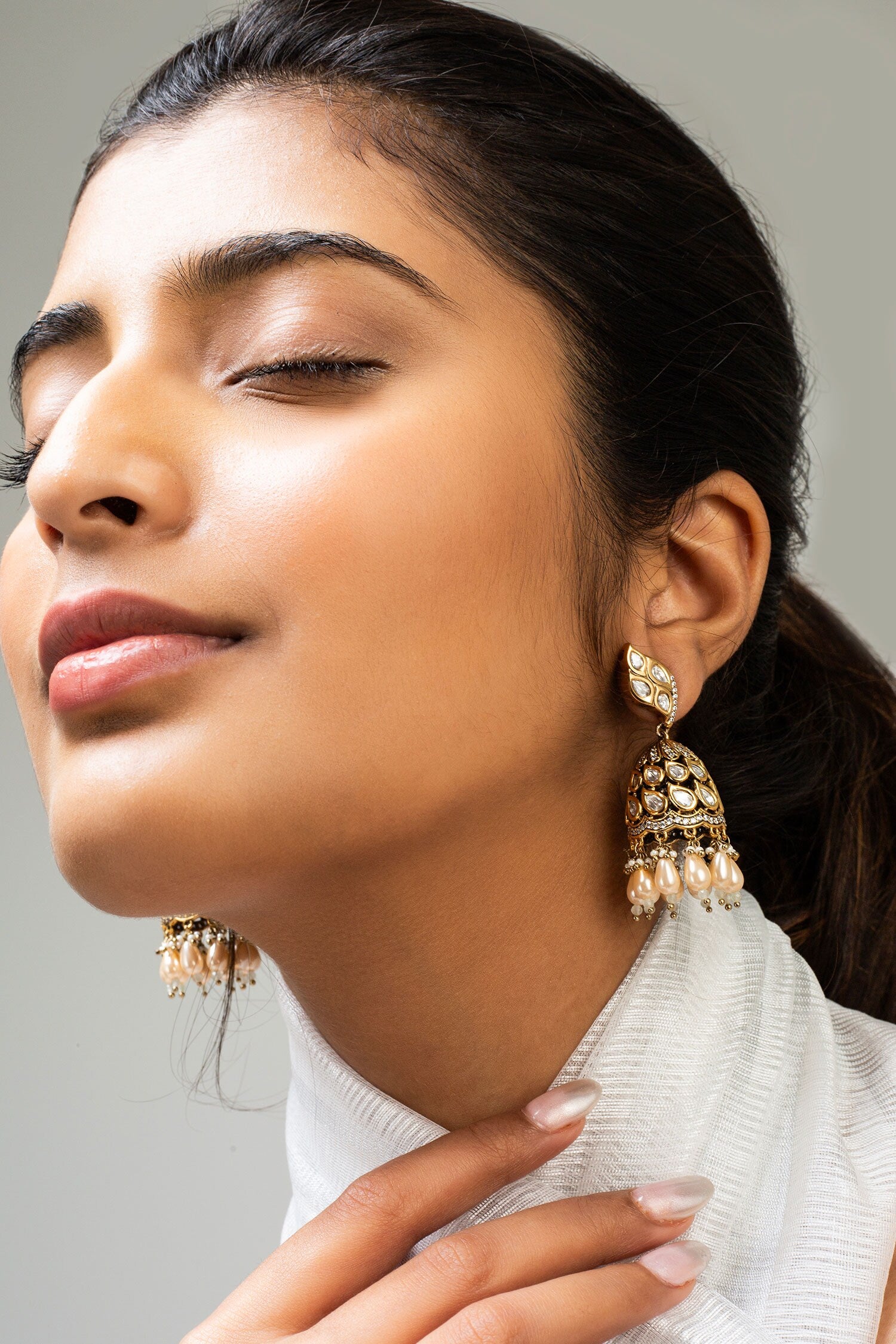 Scallop Stone Studded Jhumkas 