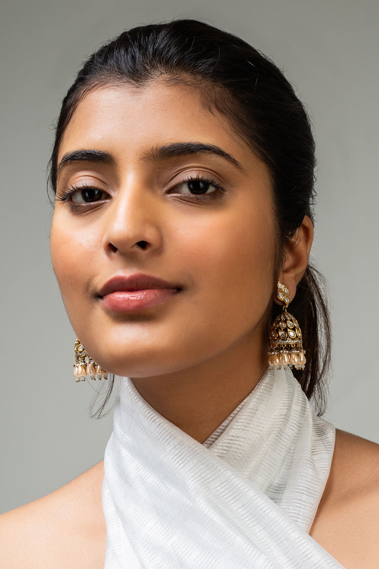 Scallop Stone Studded Jhumkas 