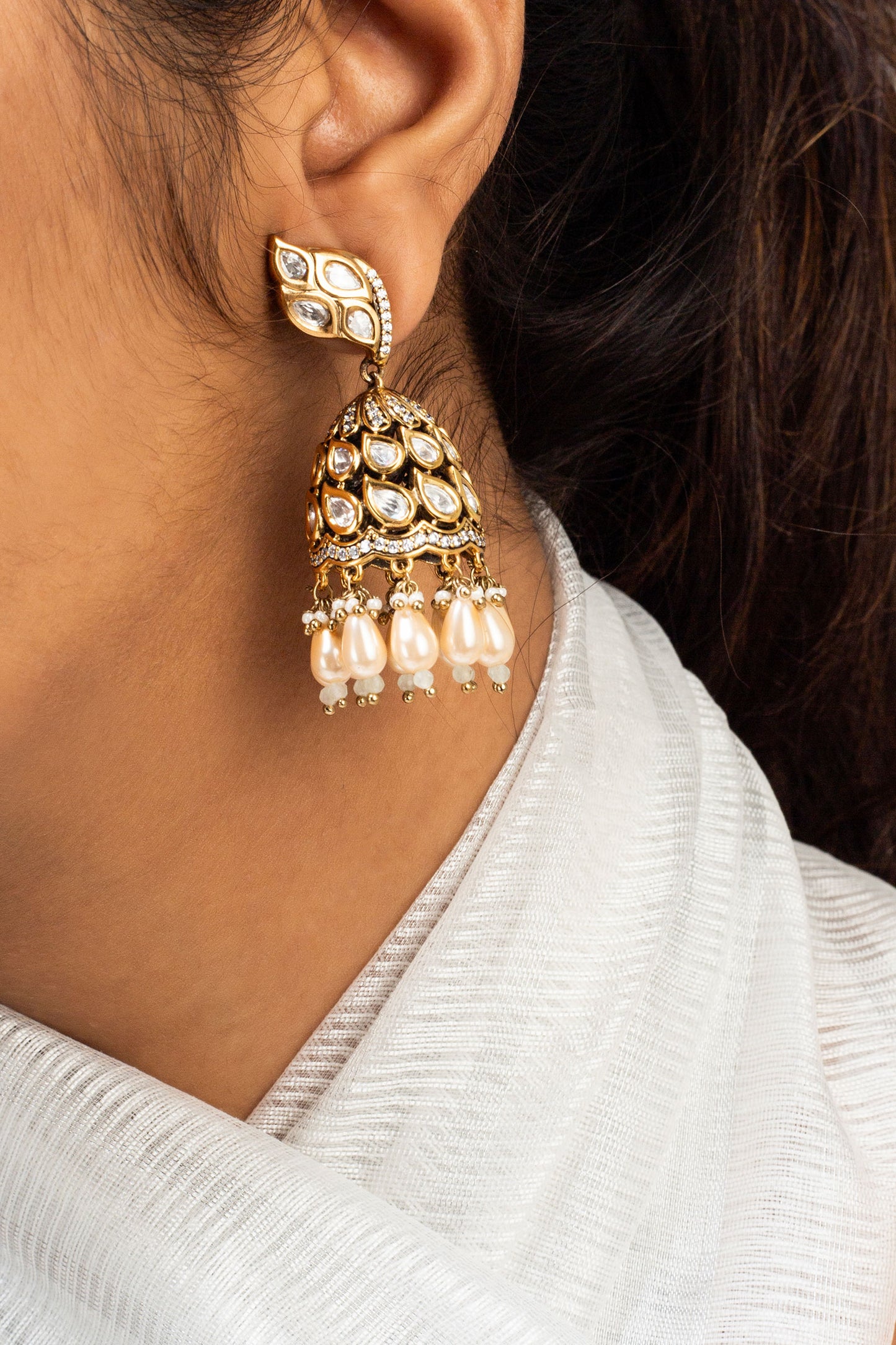 Scallop Stone Studded Jhumkas 