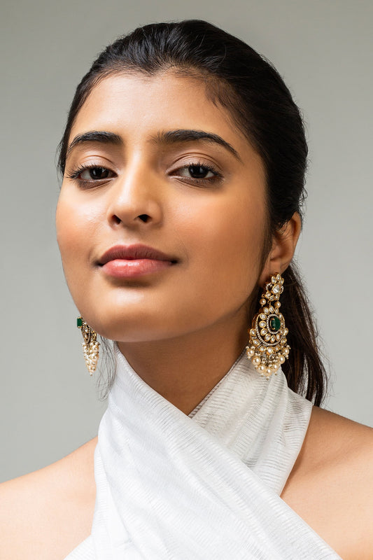 Floral Pearl Stone Chandbali Earrings 