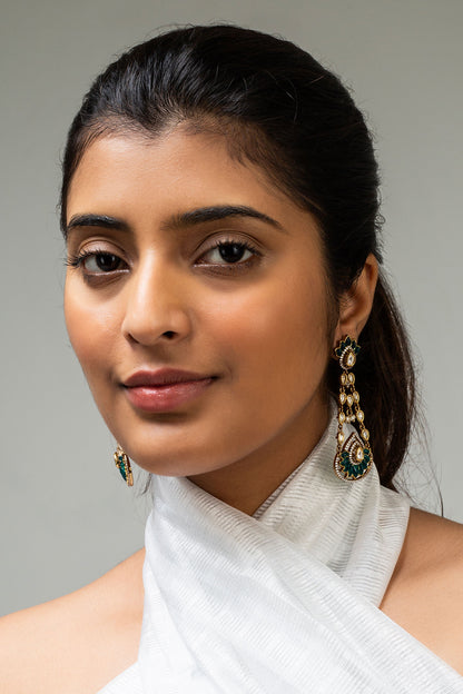 Antique Gold Lotus Stone Earrings 