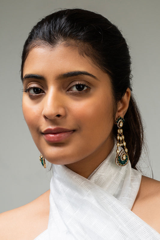 Antique Gold Lotus Stone Earrings 