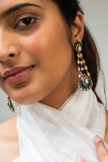 Antique Gold Lotus Stone Earrings 