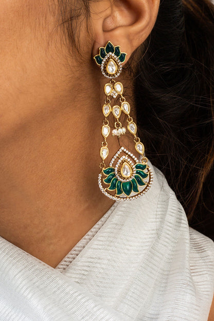 Antique Gold Lotus Stone Earrings 