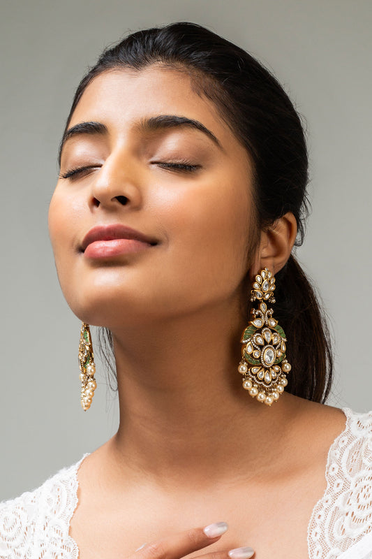 Antique Gold Peacock Stone Earrings 