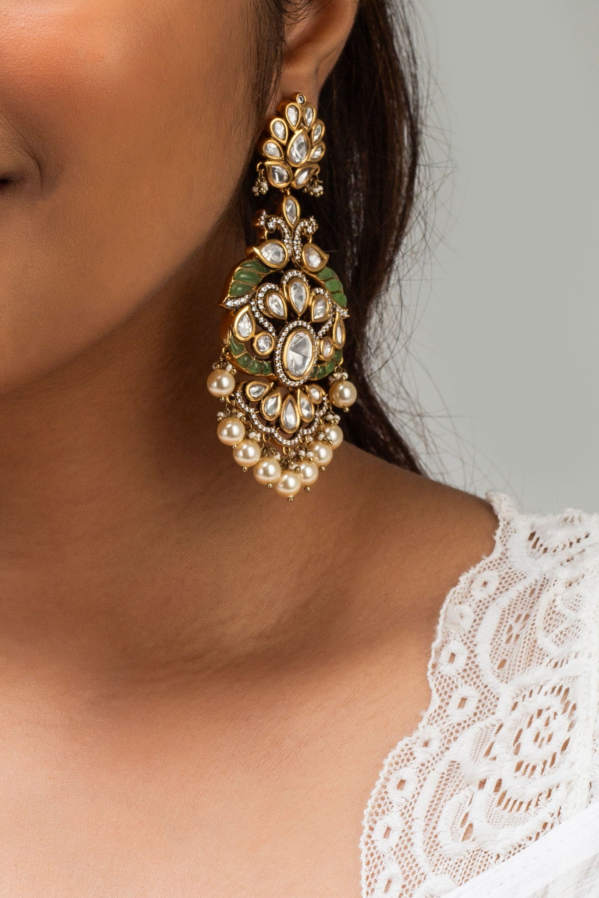 Antique Gold Peacock Stone Earrings 