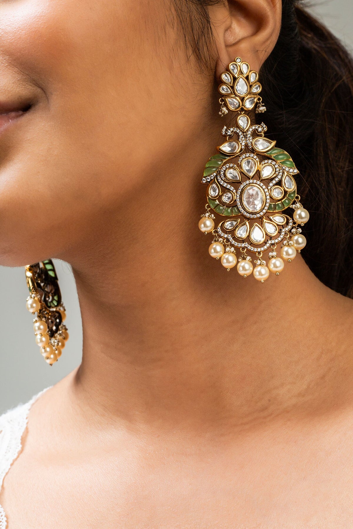 Antique Gold Peacock Stone Earrings 