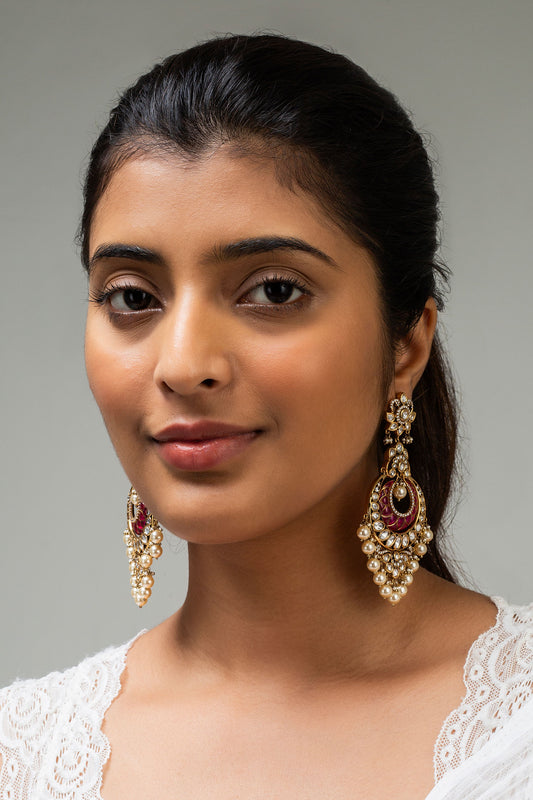 Stone Studded Floral Chandbali Earrings 