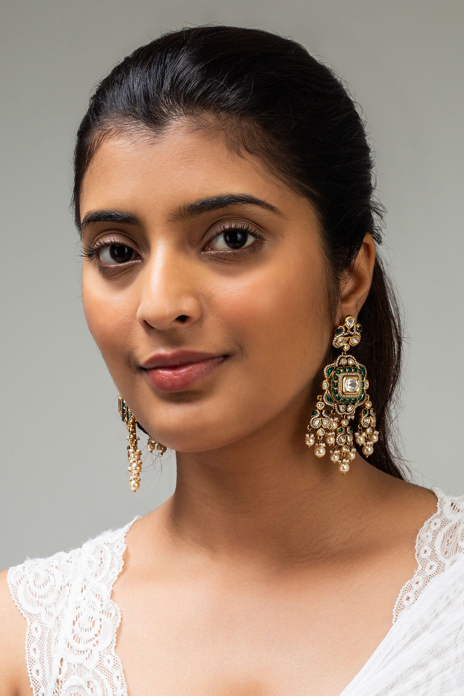 Geometric Pearl Stone Studded Earrings 