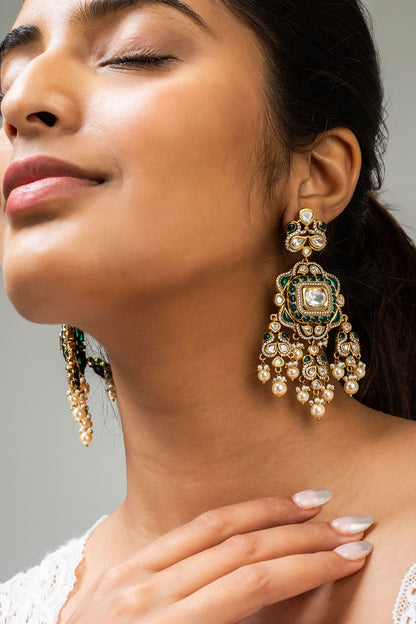 Geometric Pearl Stone Studded Earrings 