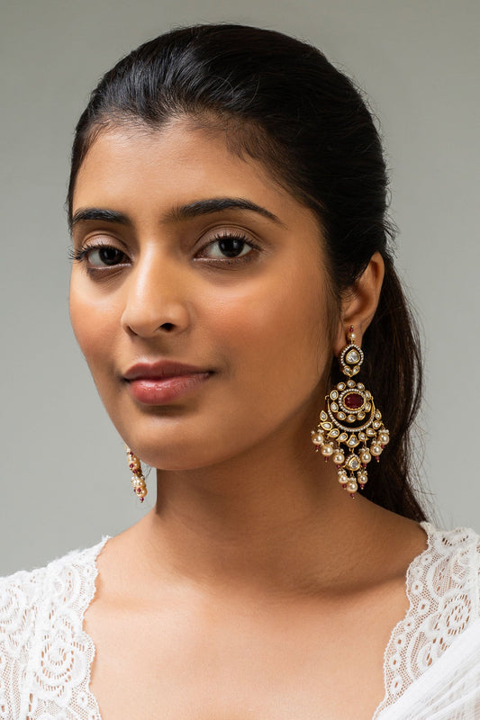 Floral Stone Studded Chandbali Earrings 