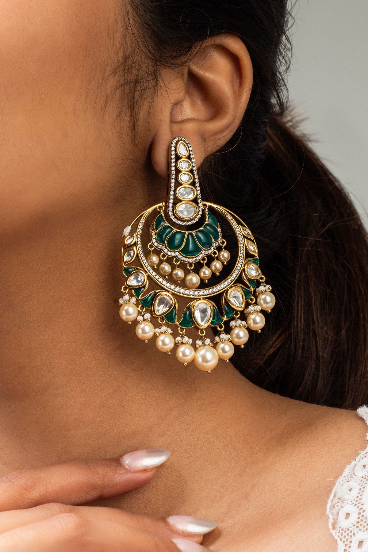 Antique Gold Plated Chandbali Earrings 