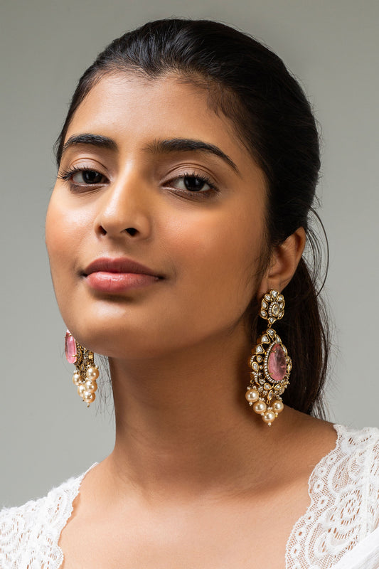 Antique Gold Plated Petal Earrings 