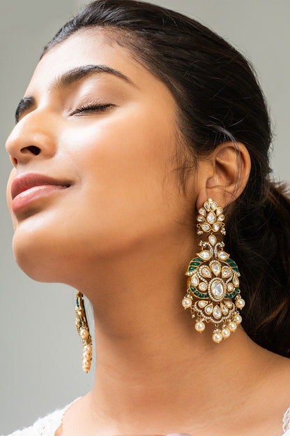 Antique Gold Plated Peacock Drop Earrings 