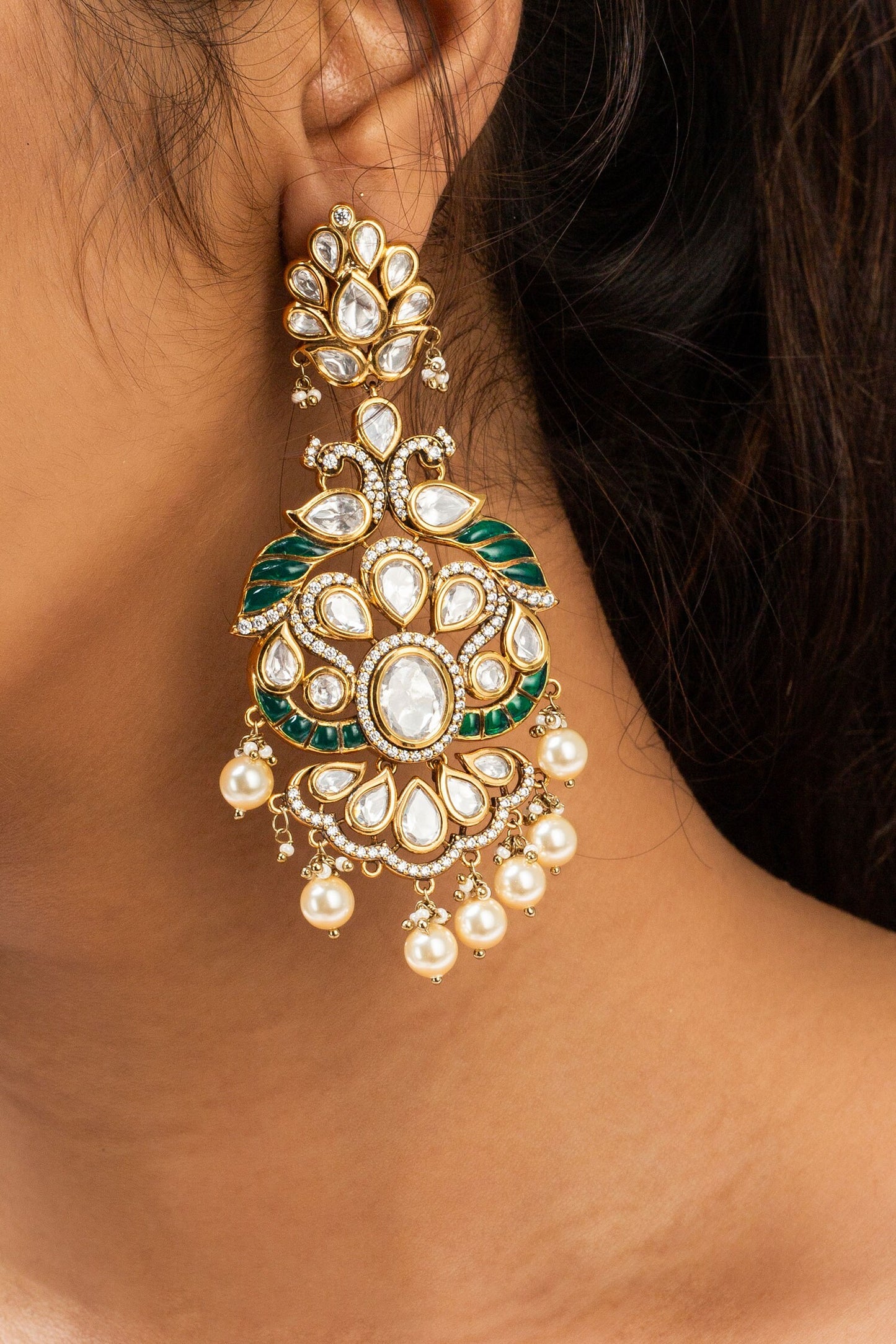 Antique Gold Plated Peacock Drop Earrings 