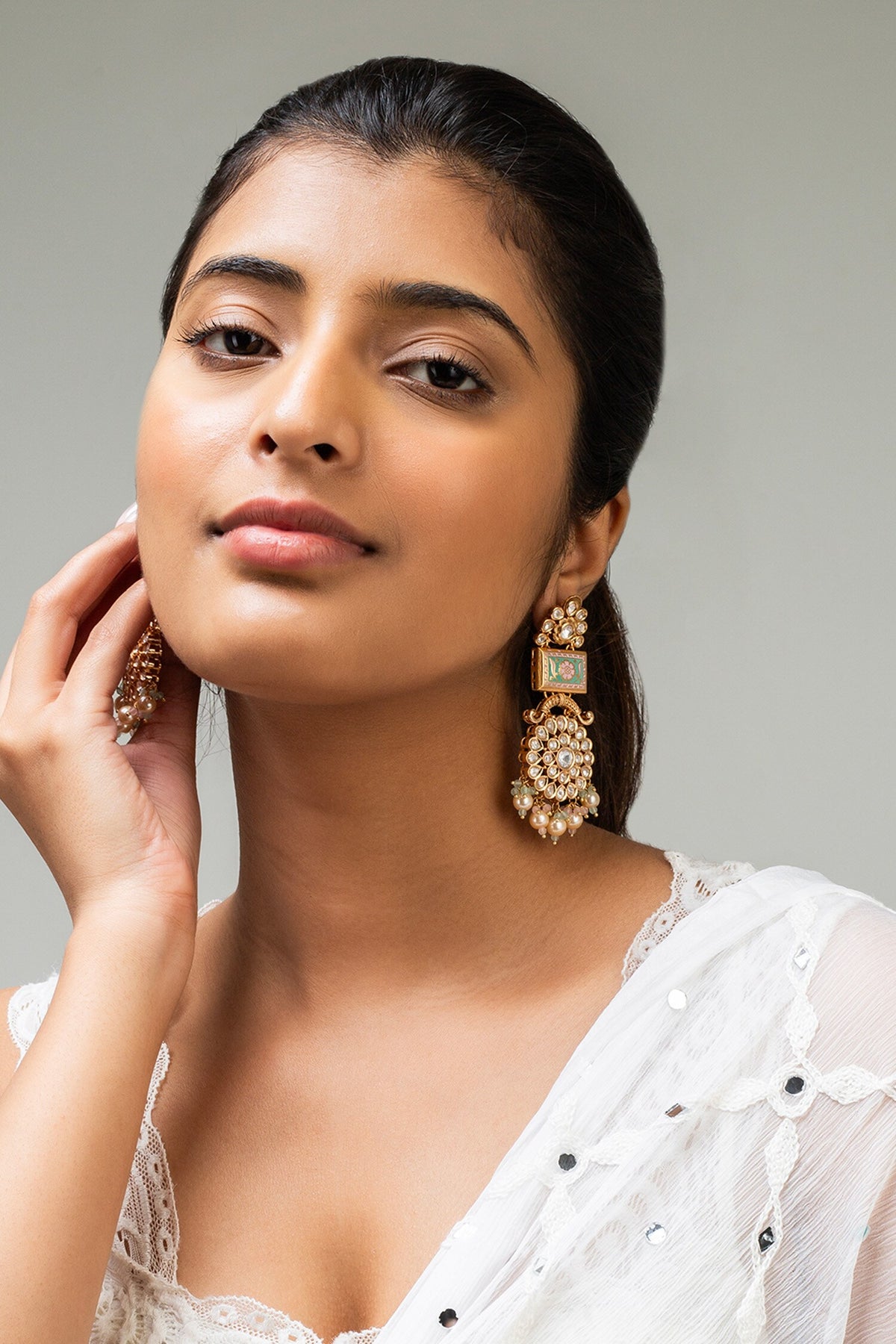 Multi Color Floral Stone Studded Earrings 