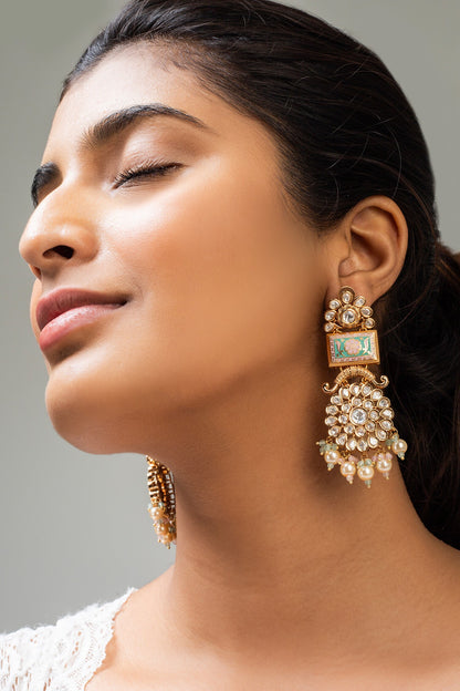 Multi Color Floral Stone Studded Earrings 