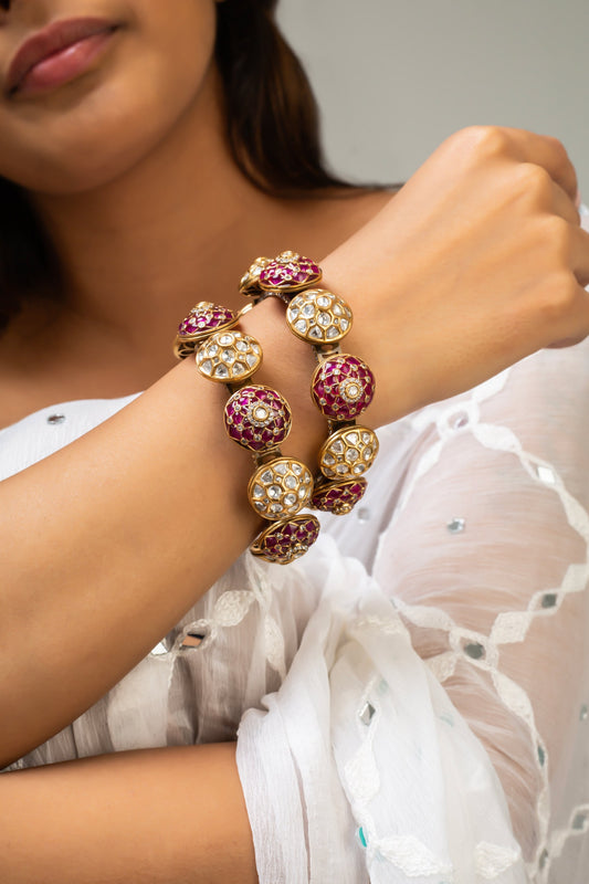 Antique Gold Plated Red Stone Bangle 