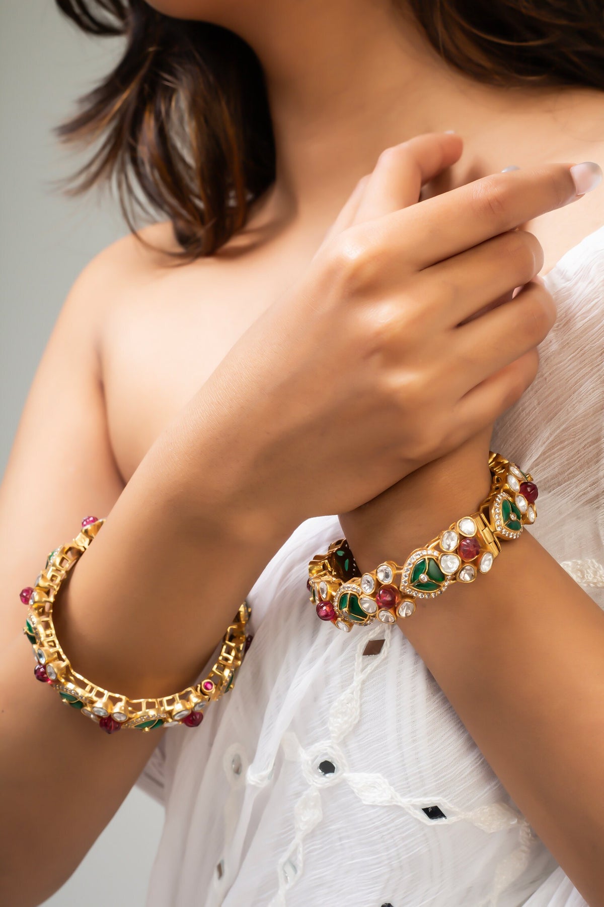 Antique Gold Plated Geometric Bangle 
