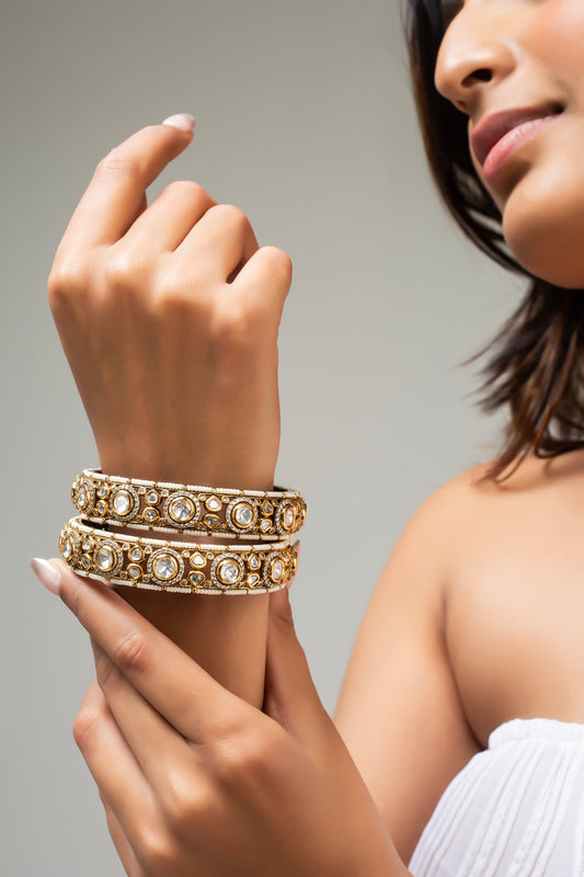 Antique Gold Plated Bead Cutwork Bangle 