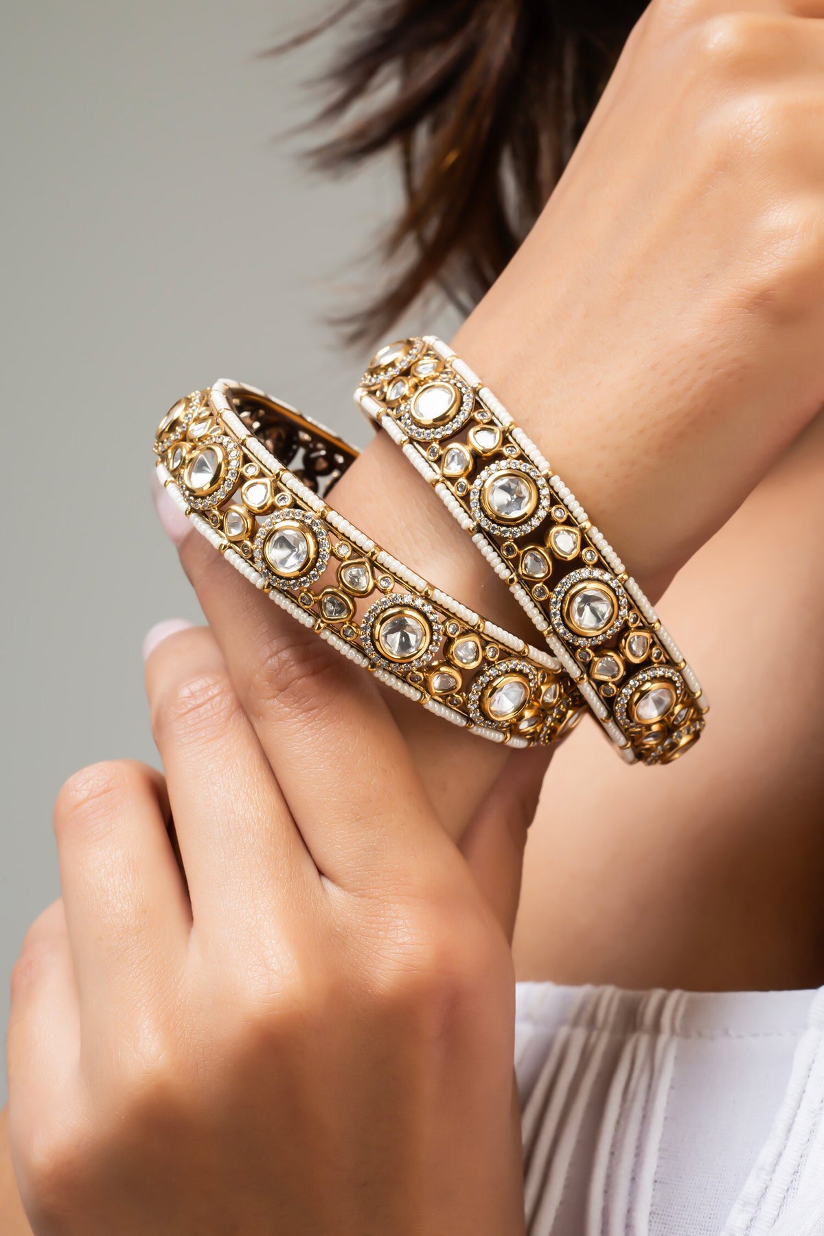 Antique Gold Plated Bead Cutwork Bangle 