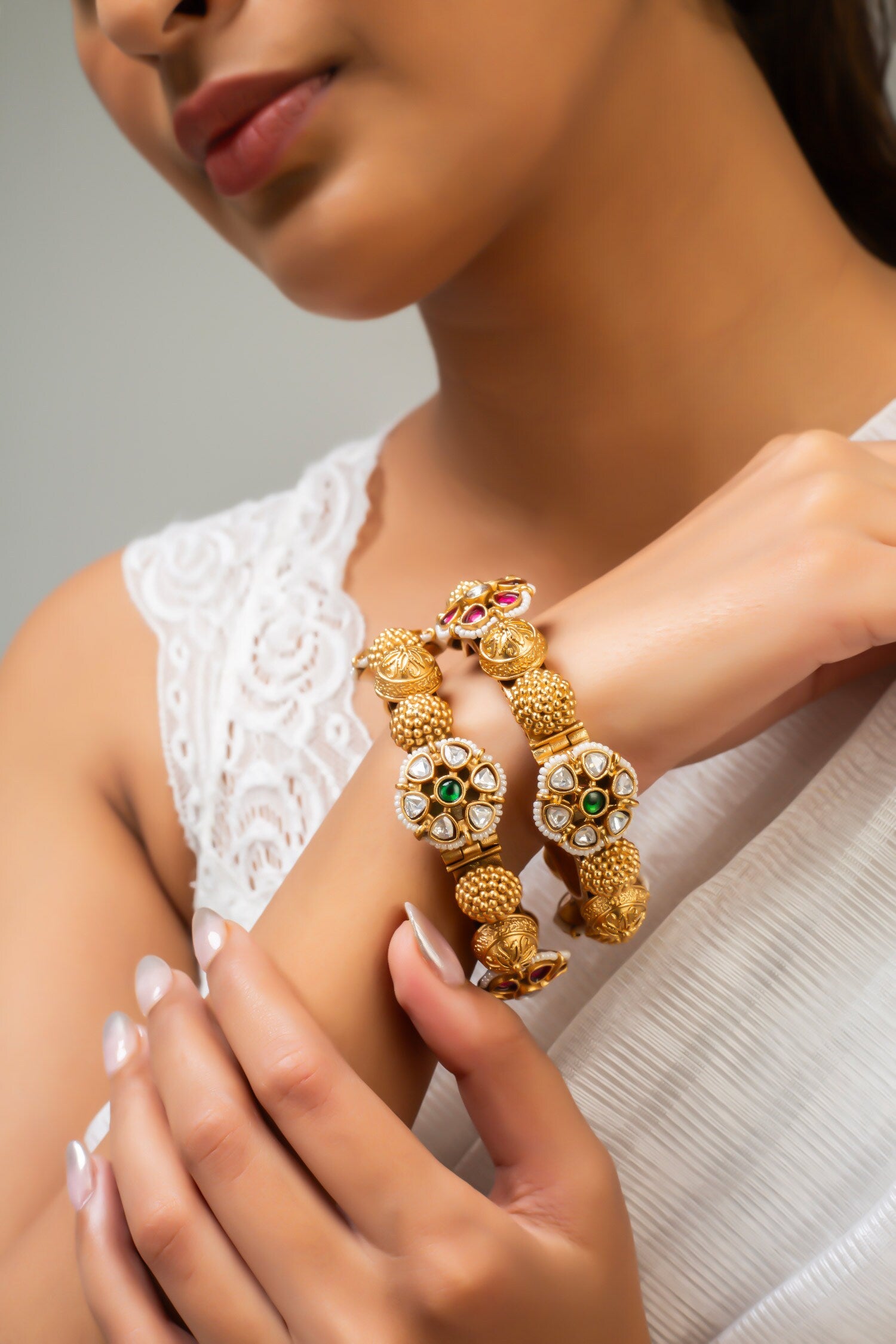 Antique Gold Floral Bangle 
