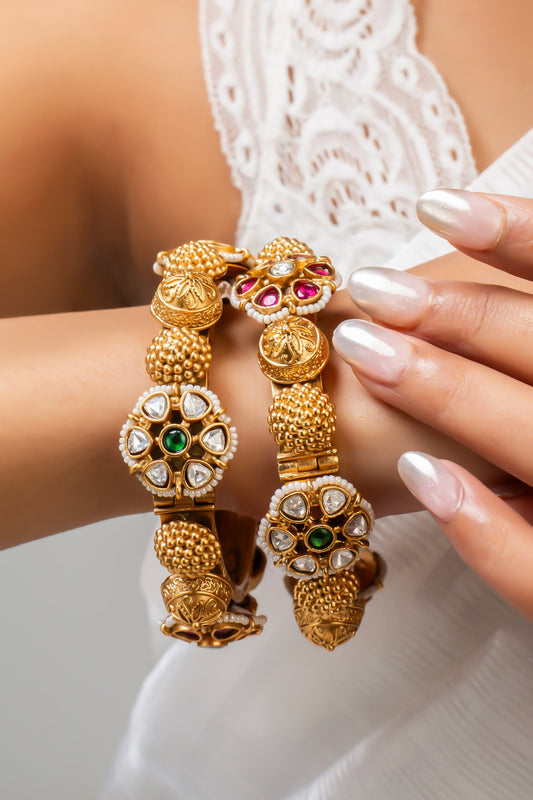 Antique Gold Floral Bangle 