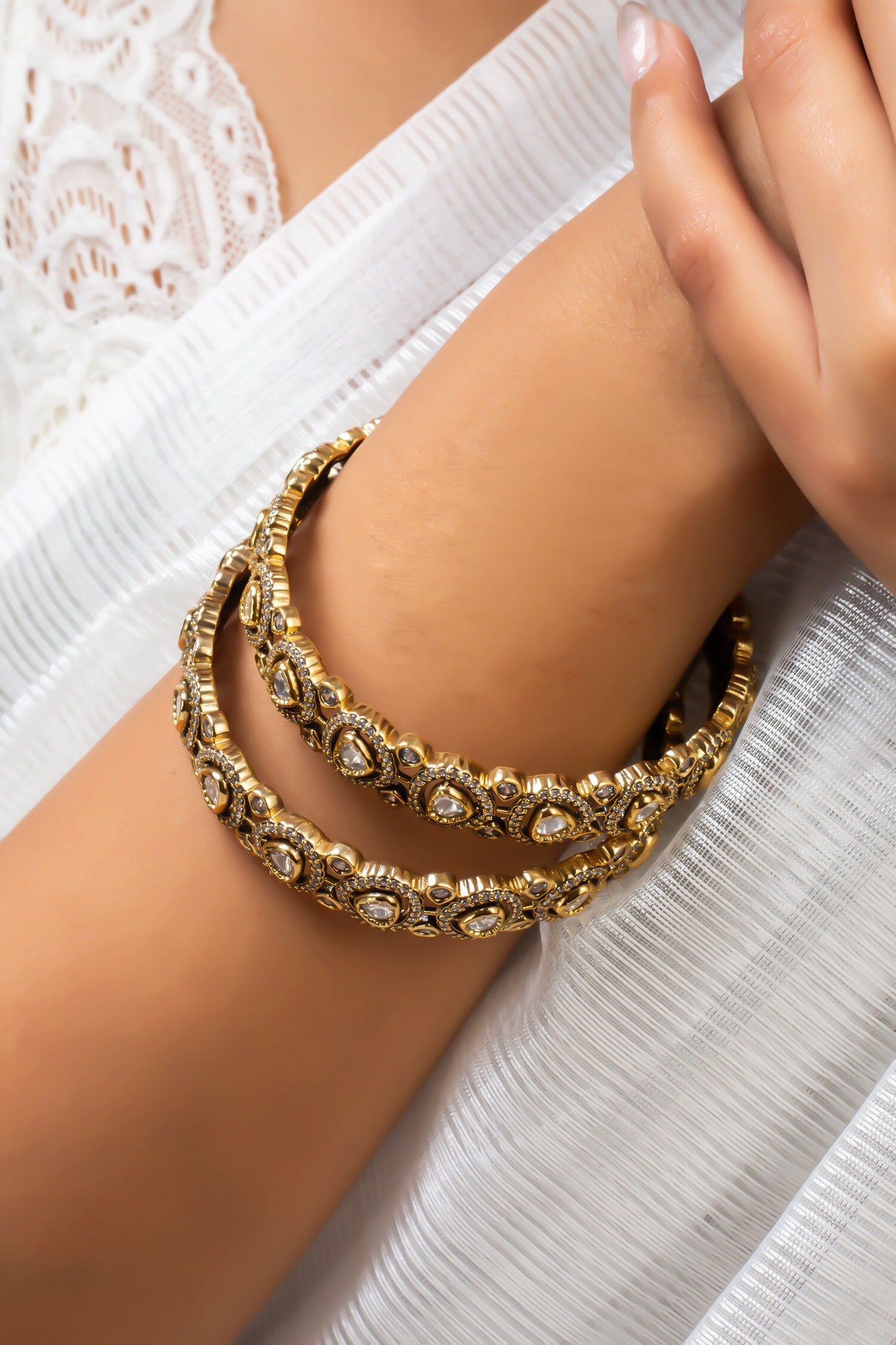 Antique Gold Triangle Cutwork Bangle 