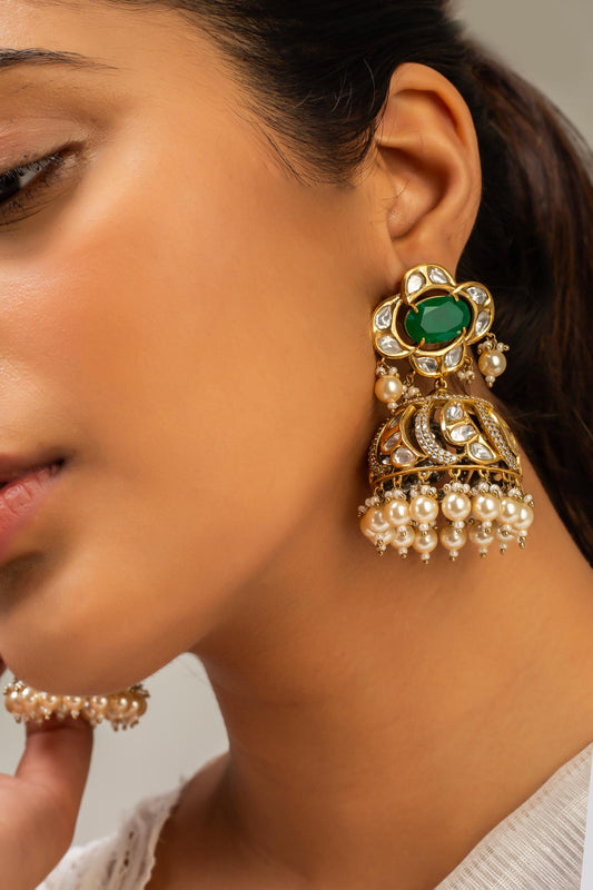 Antique Gold Floral Jhumkas 