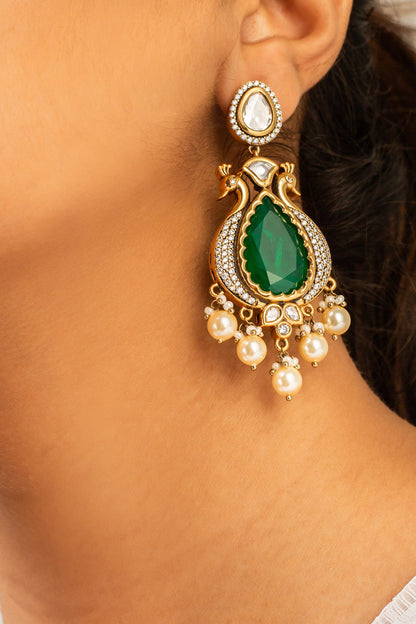 Antique Gold Peacock Earrings 
