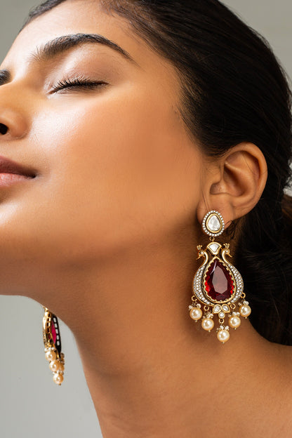 Antique Gold Peacock Shaped Danglers 