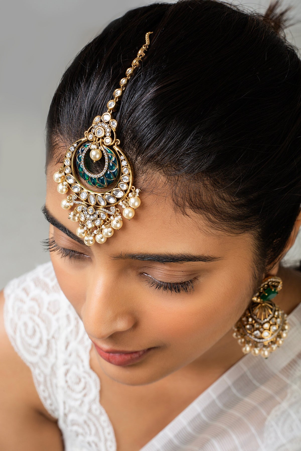Antique Gold Plated Half Crescent Maangtikka 