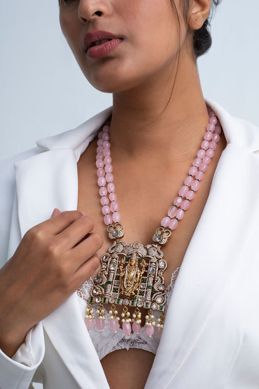 Gold Plated Beaded Temple Necklace 
