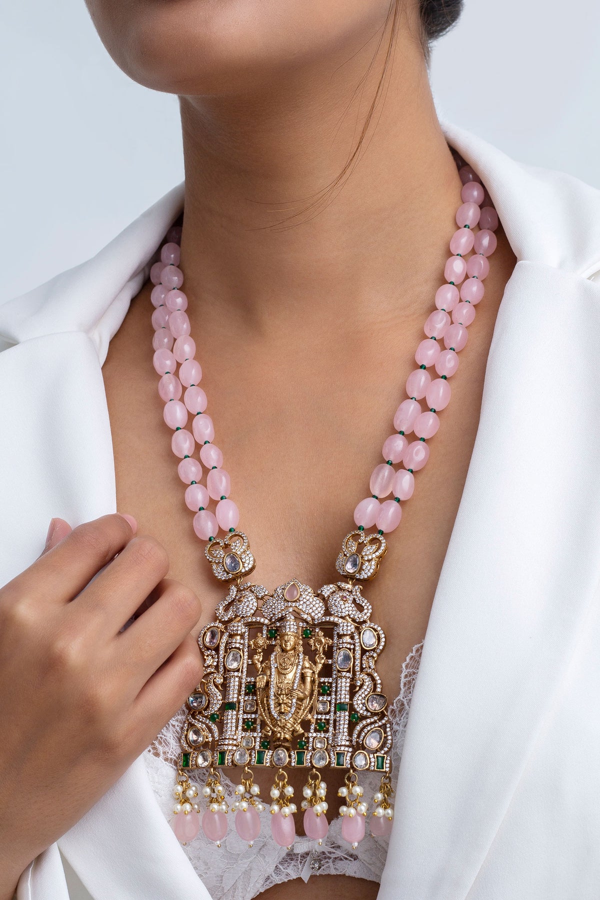 Gold Plated Beaded Temple Necklace 