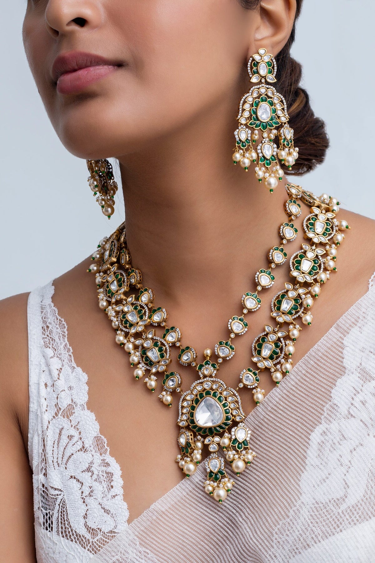 Antique Gold Plated Stone & Pearl Necklace Set 