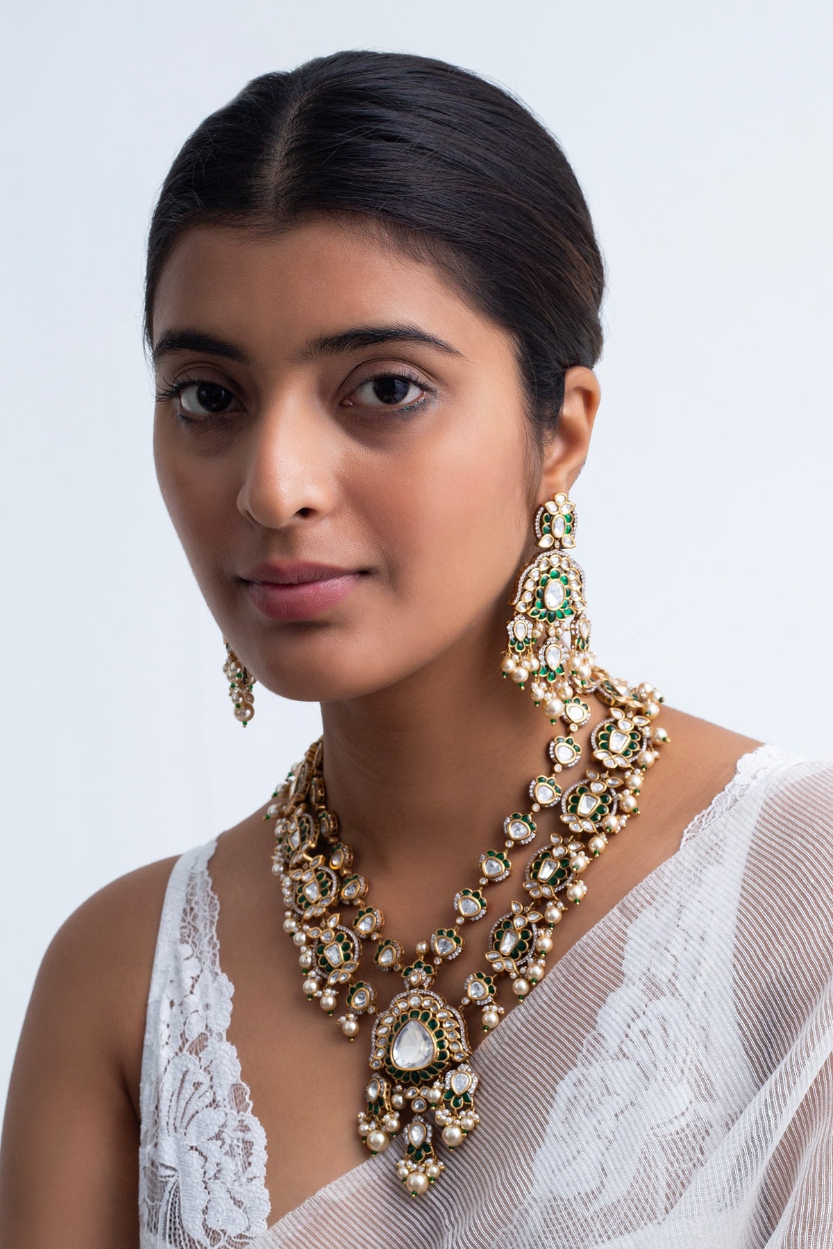 Antique Gold Plated Stone & Pearl Necklace Set 