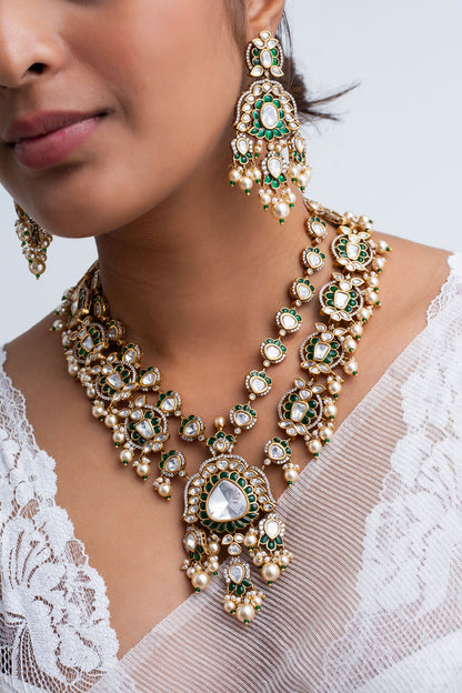 Antique Gold Plated Stone & Pearl Necklace Set 