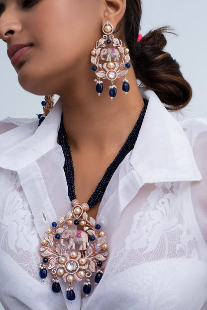 Rose Gold Elephant Motif Necklace Set 
