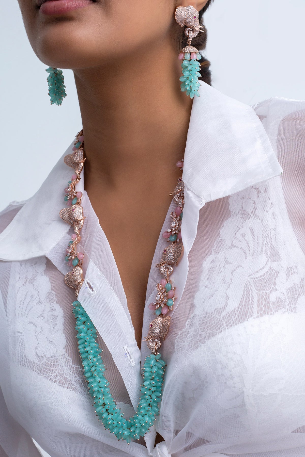 Floral Elephant Motif Necklace Set 
