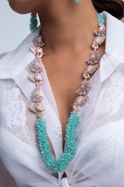 Floral Elephant Motif Necklace Set 