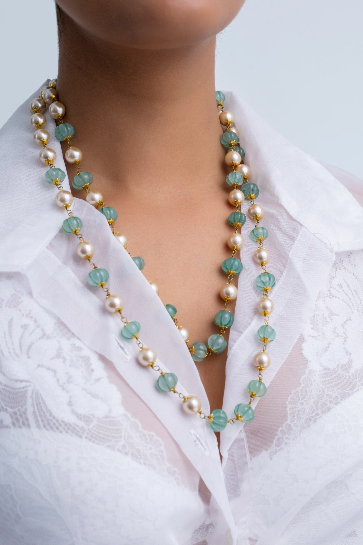 Bead & Pearl Double Layered Necklace 