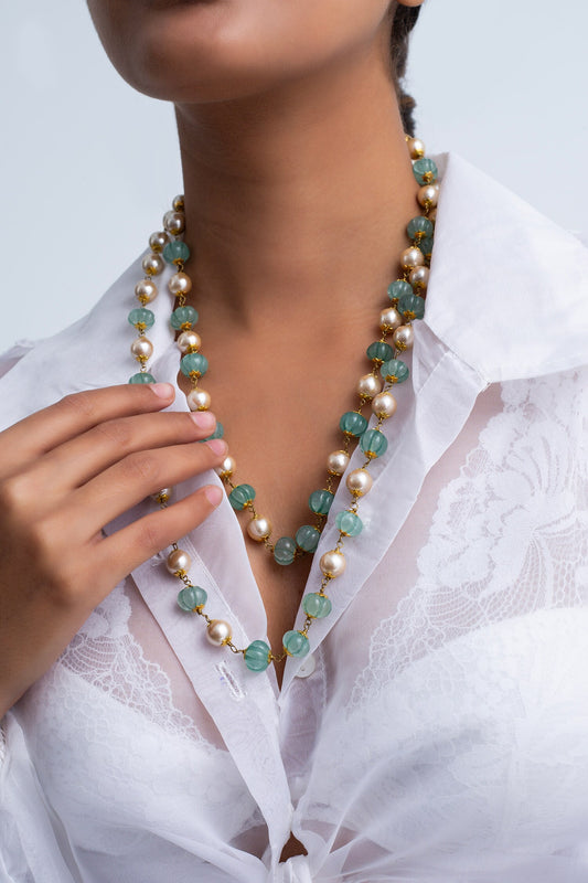 Bead & Pearl Double Layered Necklace 