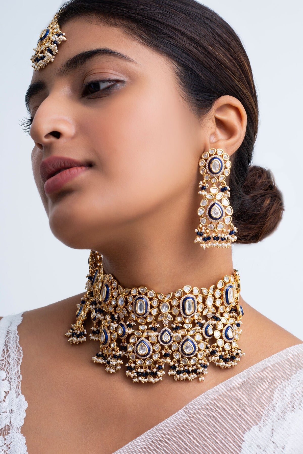 Floral Stone Choker Necklace Set 