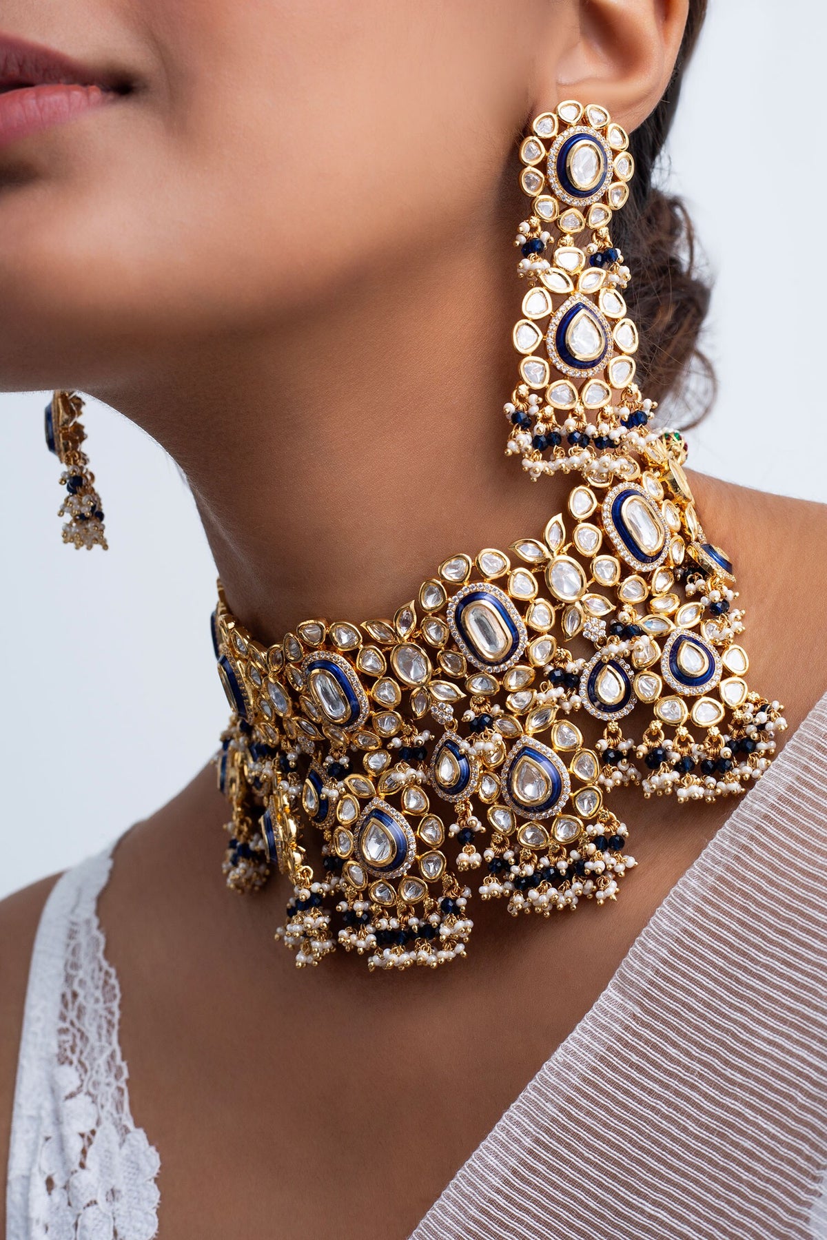Floral Stone Choker Necklace Set 